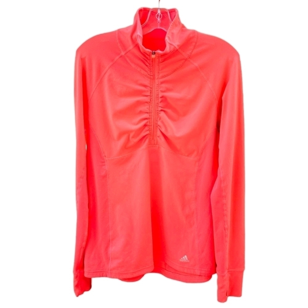 Adidas Climalite Neon Peach Long Sleeve Half Zip Running Top Women's Large